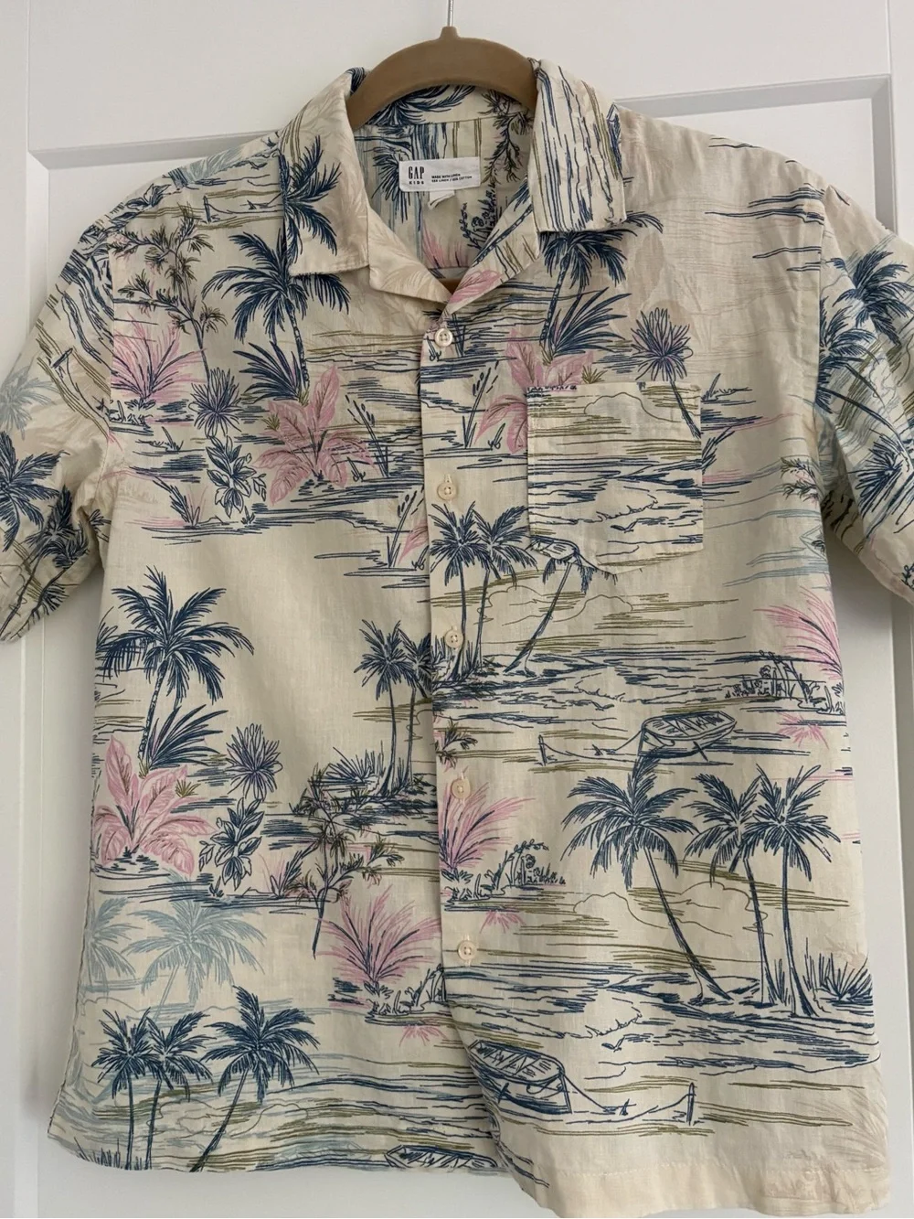 GAP Boy’s Cream Tropical Print Short-Sleeve Shirt
